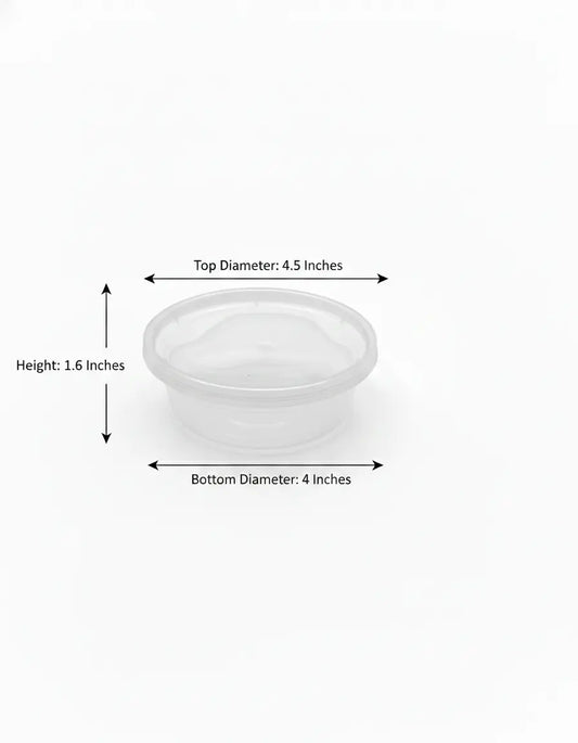 a clear plastic container with dimensions labeled on a white background