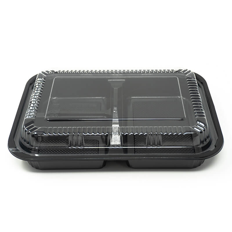 303 Rectangular Black Plastic Bento Box Set 9 1/8" X 6 3/8" X 1 3/8" - 270/Case