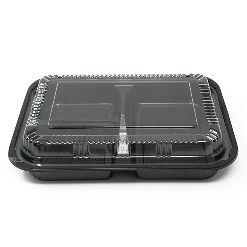 303 Rectangular Black Plastic Bento Box Set 9 1/8" X 6 3/8" X 1 3/8" - 270/Case TZ