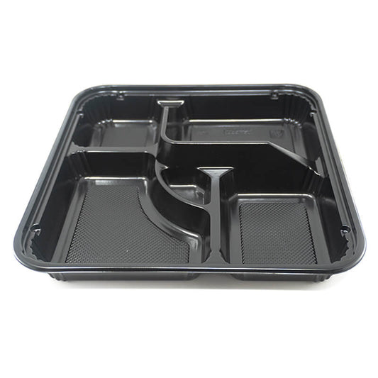 307 Square Black Plastic Bento Box Set 10 5/8" X 10 5/8" X 1 1/2" - 100/Case