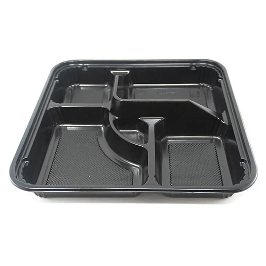307 Square Black Plastic Bento Box Set 10 5/8" X 10 5/8" X 1 1/2" - 100/Case TZ