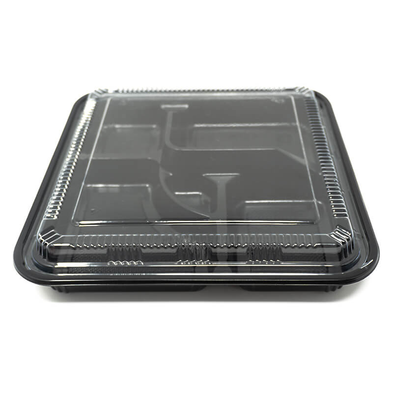 307 Square Black Plastic Bento Box Set 10 5/8" X 10 5/8" X 1 1/2" - 100/Case