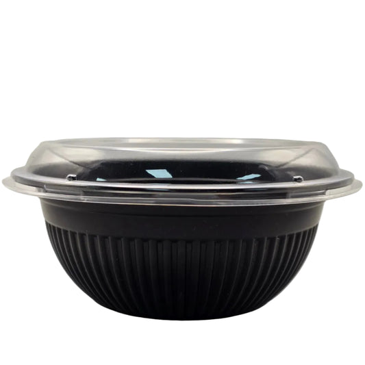 Black food container with a clear lid