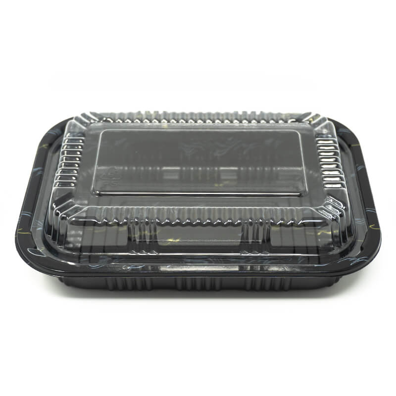 TZ-810 Rectangular Black Plastic Lunch Box Set 7 1/4" X 5 1/8" X 1 3/8" - 500/Case
