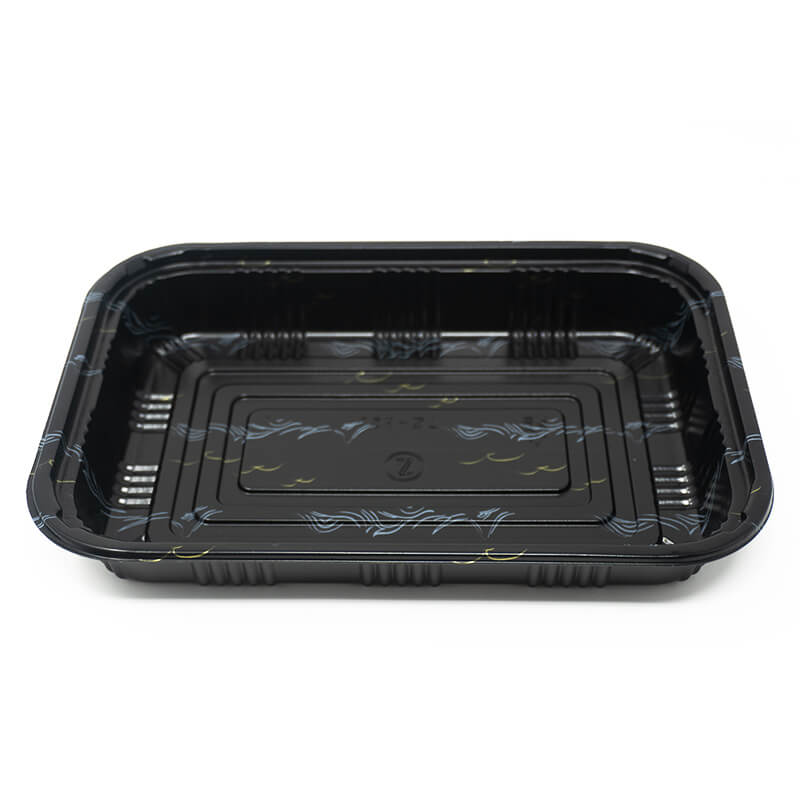 820 Rectangular Black Plastic Lunch Box Set 8 3/8" X 5 3/4" X 1 3/8" - 400/Case