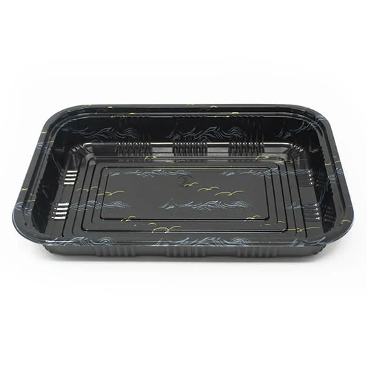 TZ 825 Rectangular Black Plastic Lunch Box Set 9 1/8" X 6 3/8" X 1 3/8" - 300/Case TZ
