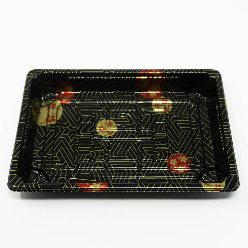 TZ Black 6 1/2" X 4 1/2" X 3/4" Plastic Rectangular Sushi Tray Container with Lid - 1500/Case
