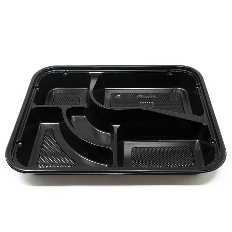 306 Rectangular Black Plastic Bento Box Set 10 1/2" X 8 1/8" X 1 3/8" - 200/Case