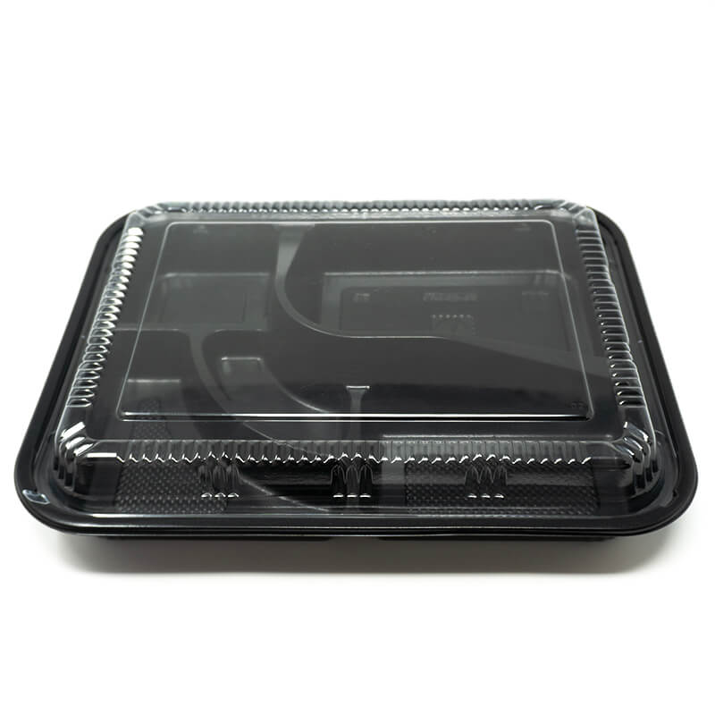 306 Rectangular Black Plastic Bento Box Set 10 1/2" X 8 1/8" X 1 3/8" - 200/Case