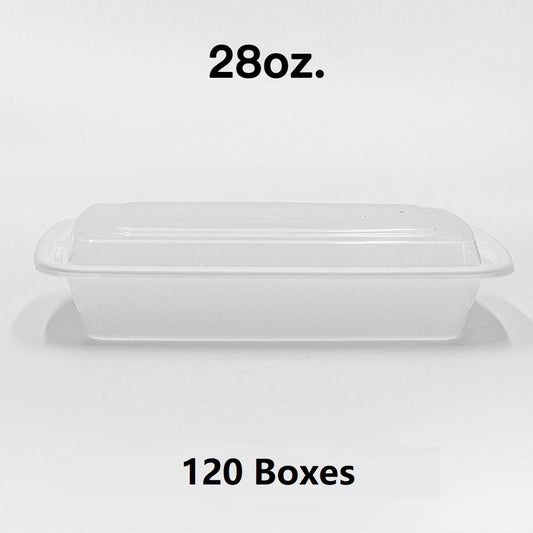 [散装120箱] 28盎司长方形白色塑料容器套装 (868) - 150/箱