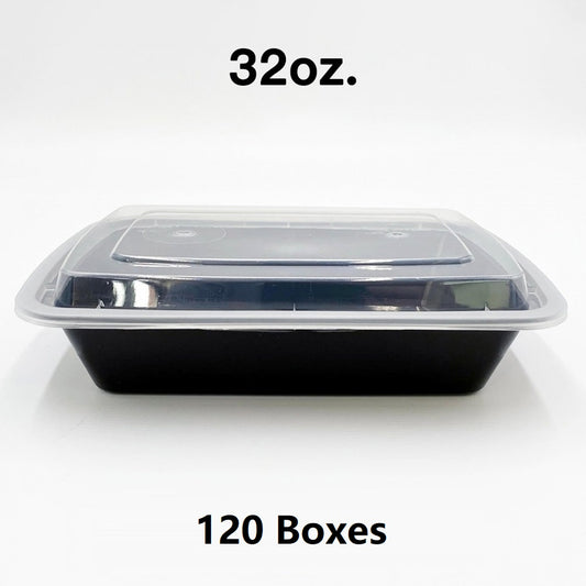 [散装120箱] 32盎司长方形黑色塑料容器套装 (878) - 150/箱
