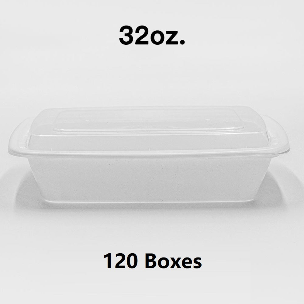 [散装120箱] 32盎司长方形白色塑料容器套装 (878) - 150/箱