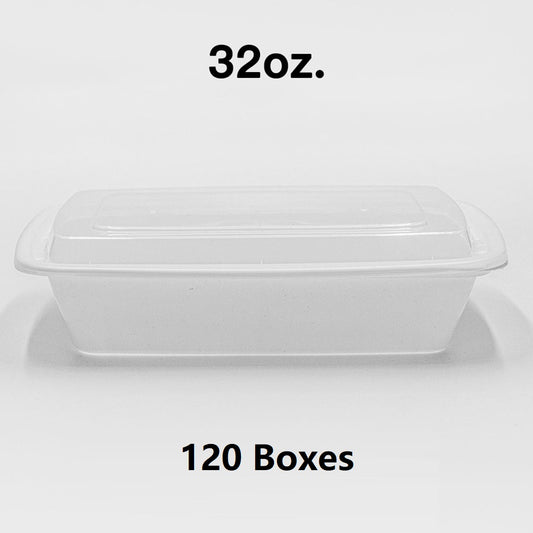[散装120箱] 32盎司长方形白色塑料容器套装 (878) - 150/箱