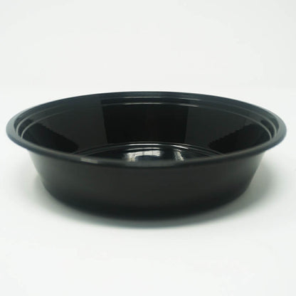 24 oz. Round Black Plastic Deli Container Set - 150/Case