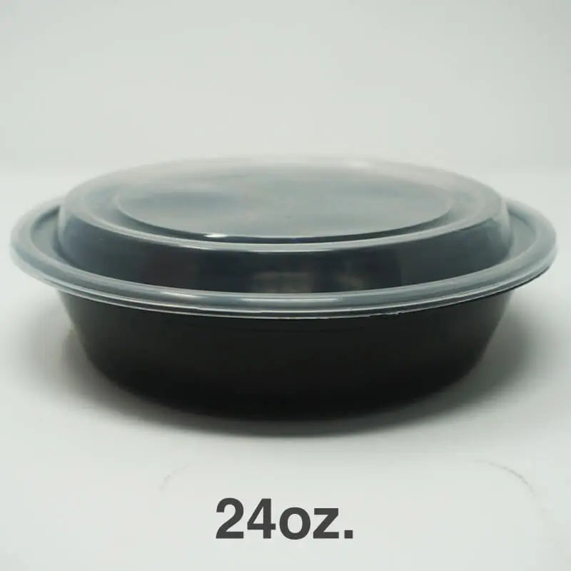 24 oz. black round plastic container