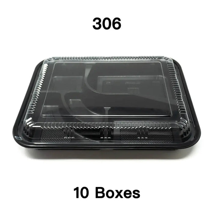 Bulk 10 Cases 306 Rectangular Black Plastic Bento  - bento box food container