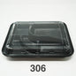 Rectangular black plastic bento box with a clear lid, labeled with the number 306.
