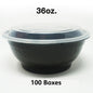 [散装100箱] 36盎司圆形黑色塑料容器套装 - 150套/箱