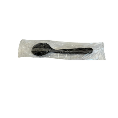 6" Heavy Black Plastic Spoon (Individual Warp) - 1000/Case