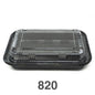 Rectangular black plastic lunch box with a clear lid, labeled with the product number 820.