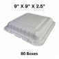 [散装 80 箱] 方形白色塑料三格铰链食品盒 9 英寸 X 9 英寸 X 2.5 英寸 - 150/箱