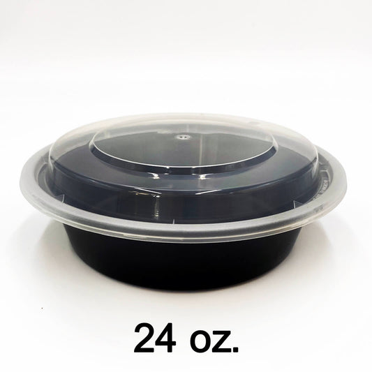 24盎司圆形黑色塑料容器套装 (723) - 150个/箱