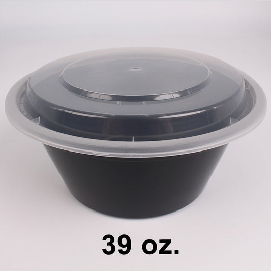 HT 39盎司圆形黑色塑料碗套装 (7039) - 150/箱