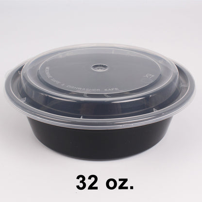圆形黑色塑料容器套装 32 盎司 (729) - 150/箱