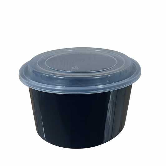 64 oz. Round Black Plastic Food Container Set w/ insert - 300 set/Case