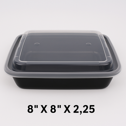 8" X 8" Square Black Plastic Container Set (8148) - 100/Case