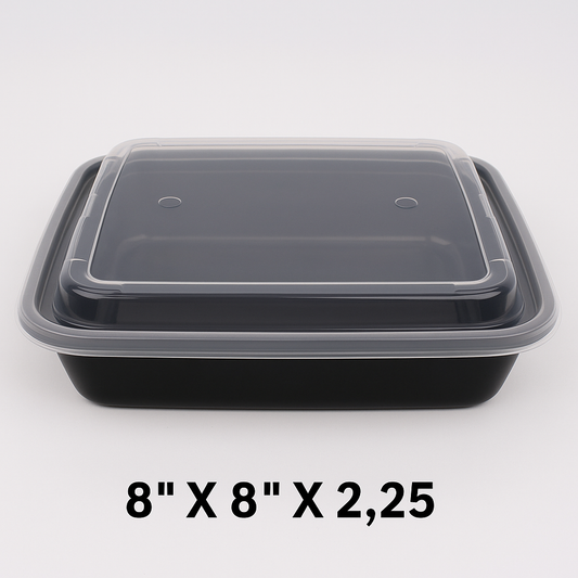 SR 8英寸 X 8英寸方形黑色塑料容器套装 (8148) - 100个/箱