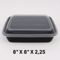 8" X 8" Square Black Plastic Container Set (8148) - 100/Case