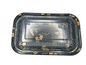 Black plastic food container with clear lid on a white background
