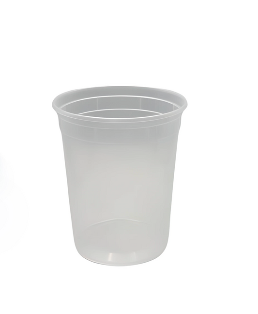 Clear plastic cup on a white background