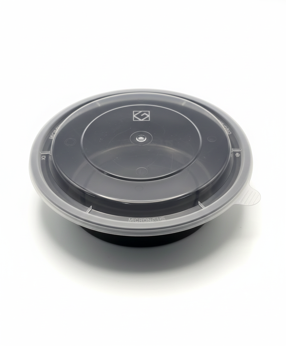 GCT 16oz. Round Black Plastic Deli Container Set (G-818B)- 150/Case