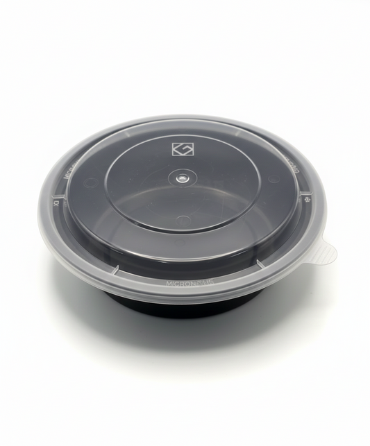 GCT 16oz. Round Black Plastic Deli Container Set (G-818B)- 150/Case