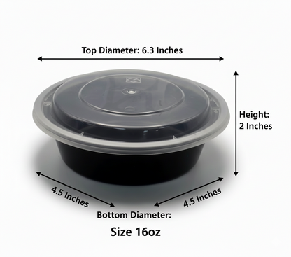 GCT 16oz. Round Black Plastic Deli Container Set (G-818B)- 150/Case