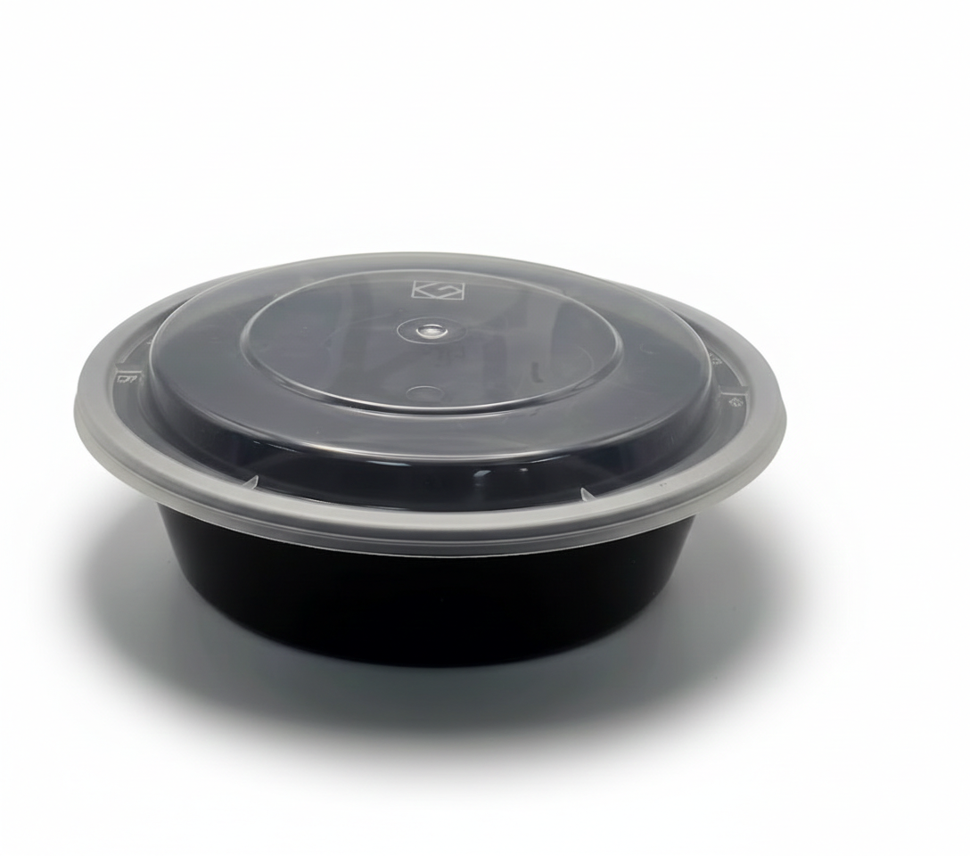 GCT 16oz. Round Black Plastic Deli Container Set (G-818B)- 150/Case