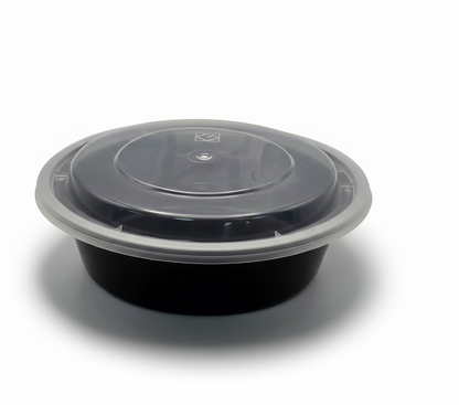 GCT 16oz. Round Black Plastic Deli Container Set (G-818B)- 150/Case