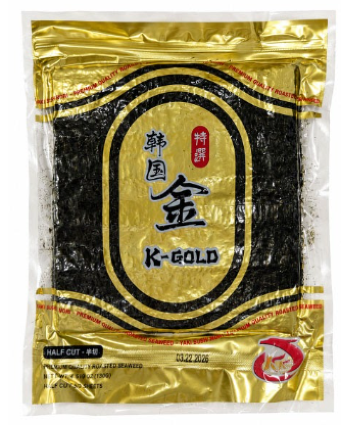 Yaki Sushi Nori Half Cut Sheet, K Gold, 50 Sheets/Bag - 80 Bags/Case