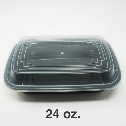 FH 24盎司 长方形黑色塑料熟食盒套装 - 150个/箱