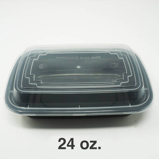 FH 24盎司 长方形黑色塑料熟食盒套装 - 150个/箱