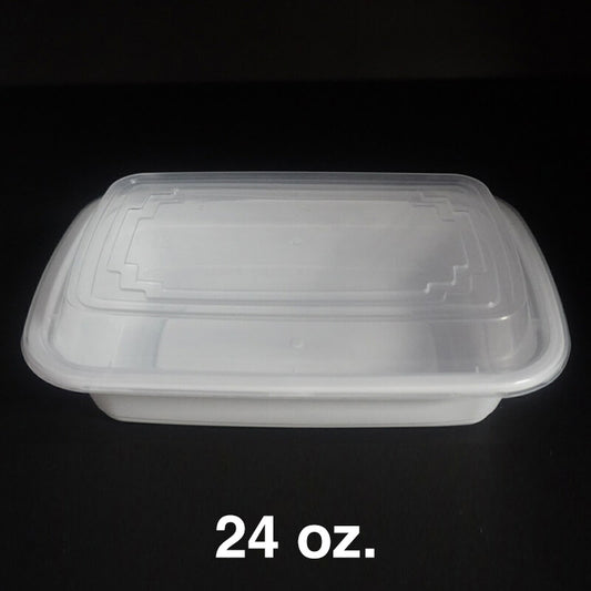 FH 24盎司长方形白色塑料熟食容器套装 - 150个/箱