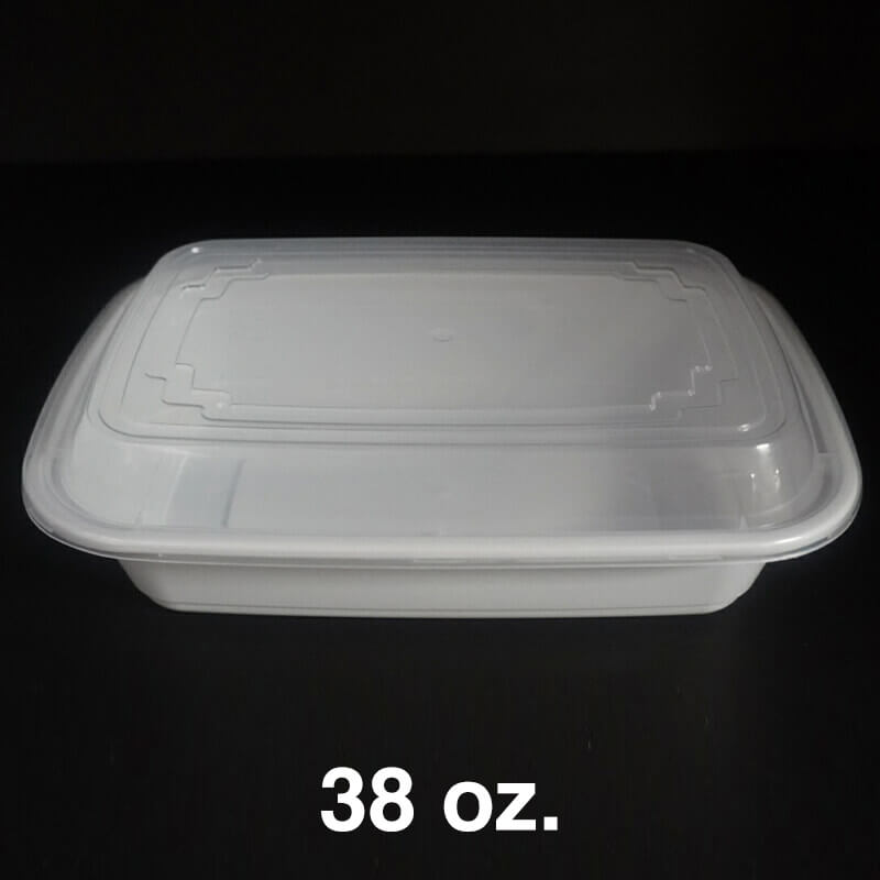 FH 38oz. Rectangular White Plastic Deli Container Set - 150/Case