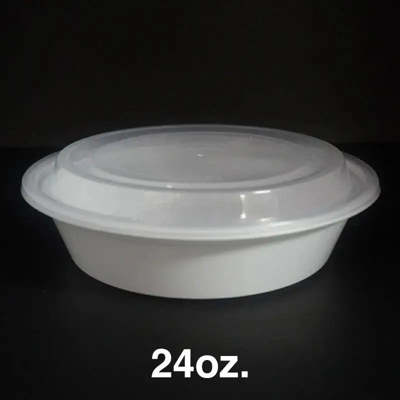 FH 24oz Round White Plastic Deli Container Set 150 - food container disposable