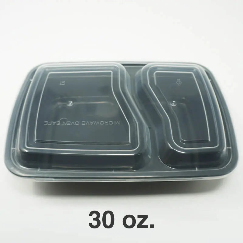 30 盎司黑色双格长方形塑料餐盒