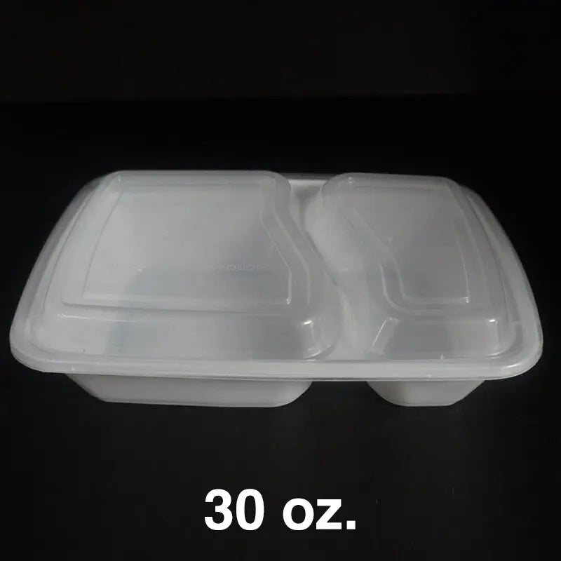 30 oz. white rectangular plastic container with two compartments
