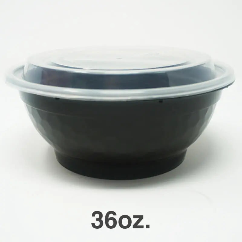 36 盎司黑色圆形塑料餐盒