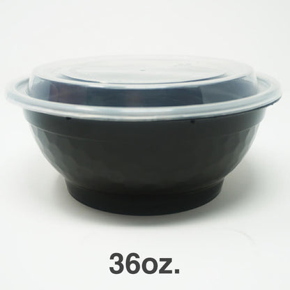 FH 36 盎司圆形黑色塑料熟食盒，带透明圆顶盖 - 150/箱