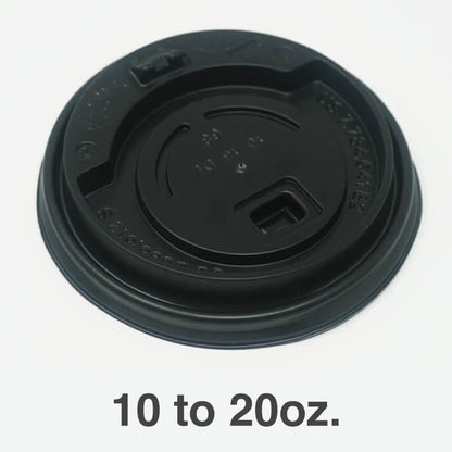 10至20盎司黑色塑料咖啡杯圆顶盖 - 1000个/箱